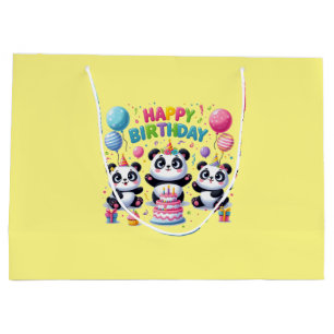 Happy Birthday Pandas Large Gift Bag