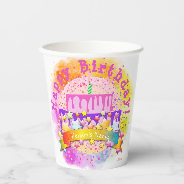 Happy Birthday Paper  Cup with Name- HAMbWG (Front)