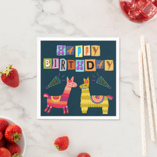 Happy birthday Paper Letters Retro Llama Napkin