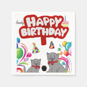 Happy Birthday Paper Napkins, Cats Napkin