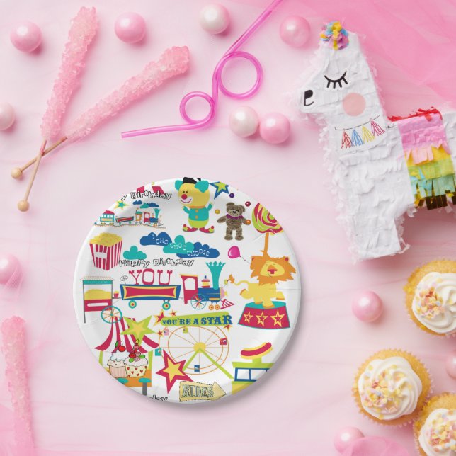 Happy Birthday Paper Plates Carnival Circus  (Party)