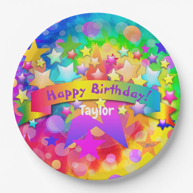 Happy Birthday Paper Plates Psychedelic HAMbyWG (Front)