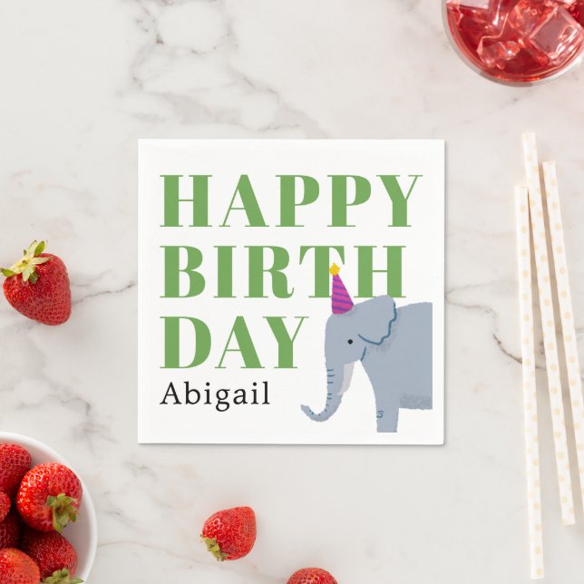 Happy Birthday Party Animal Elephant with Name Napkin (Insitu)