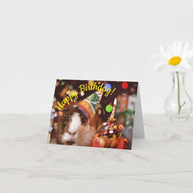 Happy Birthday - Party Animal Guinea Pig Birthday Card (Small Plant)