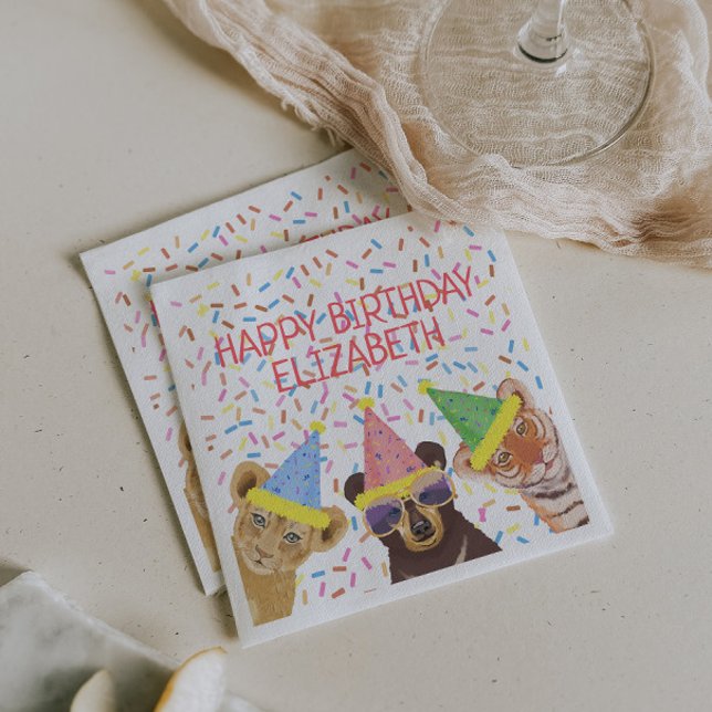 Happy Birthday Party Animals Personalised  Napkin (Creator Uploaded)