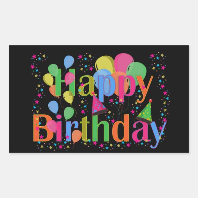 Happy Birthday Party Balloons Rectangular Sticker (Front)