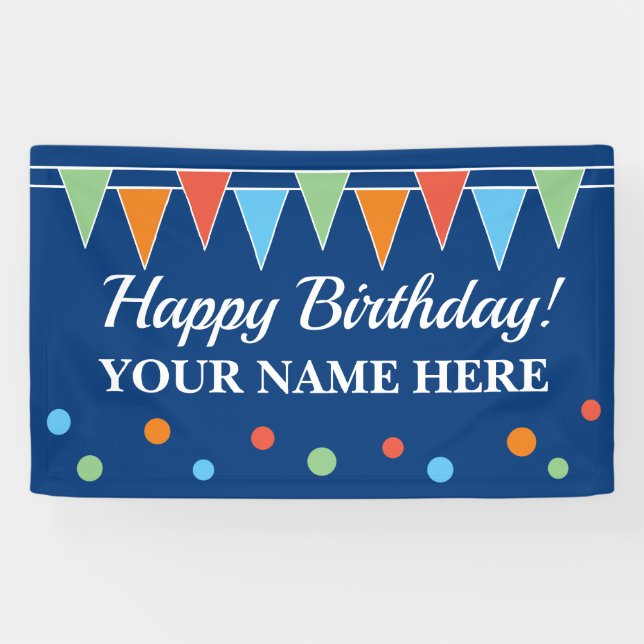 Happy Birthday party banner with bunting flags (Horizontal)