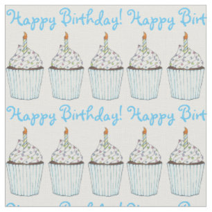 Happy Birthday Party Blue Cupcake w/ Candle Cake Fabric