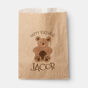 Happy Birthday Party Brown Teddy Bear Kid Baby Favour Bags