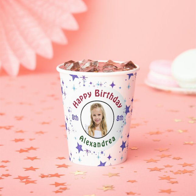 Happy Birthday Party Child Photo Stars Personalise Paper Cups (Insitu)