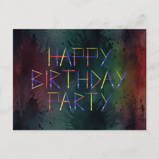 Happy Birthday Party Colourful Brush Invitation  Postcard