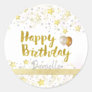 Happy Birthday Party Custom Gold Classic Round Sticker