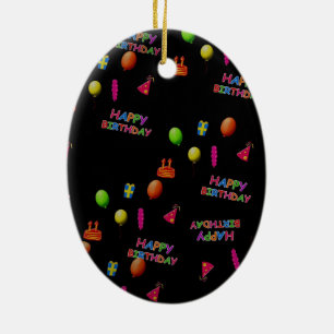 Happy Birthday Party Decor Balloons Hat Cake Text Ceramic Tree Decoration