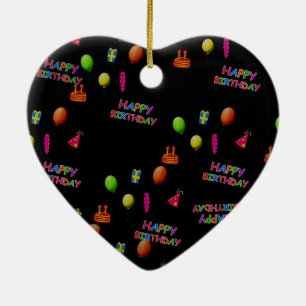 Happy Birthday Party Decor Balloons Hat Cake Text Ceramic Tree Decoration