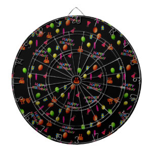 Happy Birthday Party Decor Balloons Hat Cake Text Dartboard