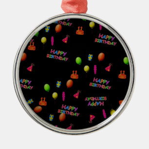 Happy Birthday Party Decor Balloons Hat Cake Text Metal Tree Decoration