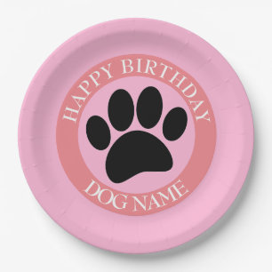 Happy Birthday Party For Dogs Pink Paper Plate