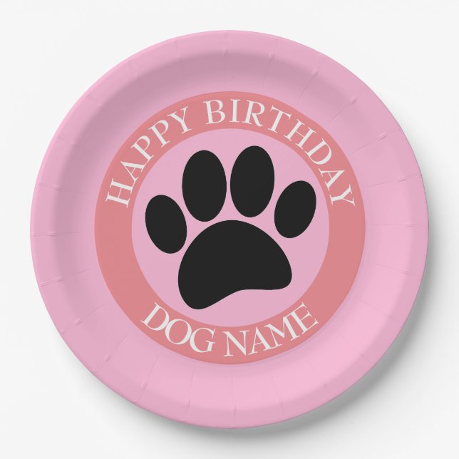 Happy Birthday Party For Dogs Pink Paper Plate (Front)
