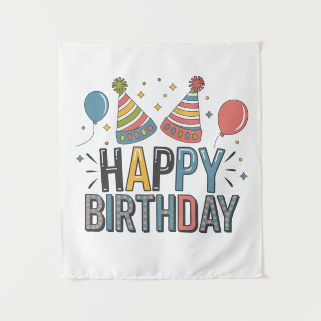 Happy Birthday Party Hats Tapestry (Front)