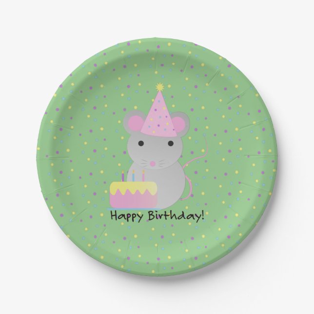 Happy Birthday Party Mouse Paper Plate (Front)