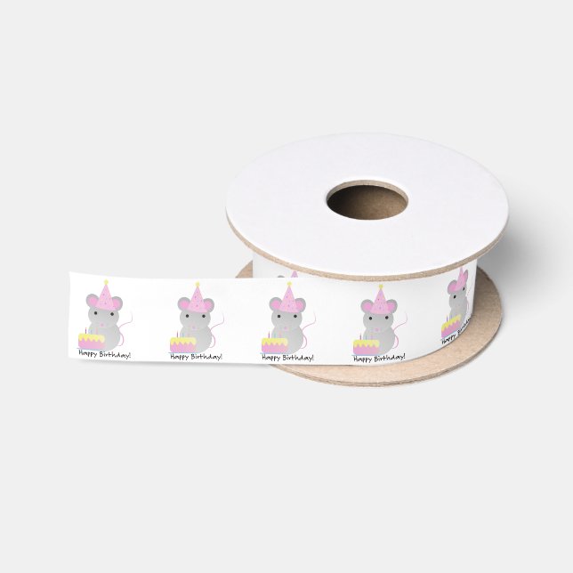 Happy Birthday Party Mouse Satin Ribbon (Spool)