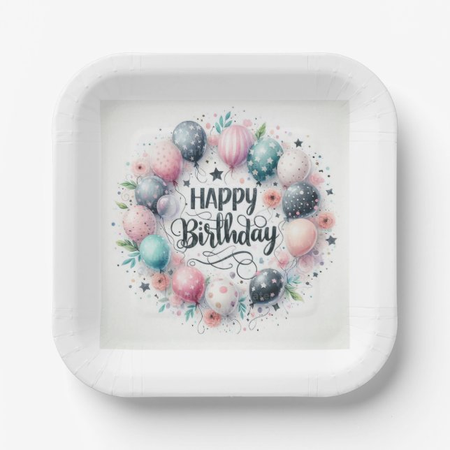  "Happy Birthday Party Paper Plates" Plate (Front)
