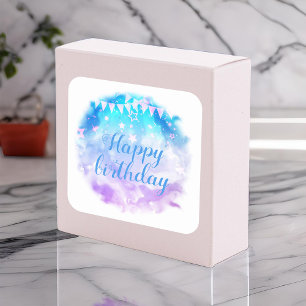 Happy Birthday Party Pastel Colours Stars Banners  Square Sticker