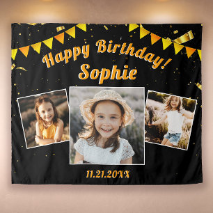 Happy Birthday Party Photo Collage Fun Backdrop Tapestry
