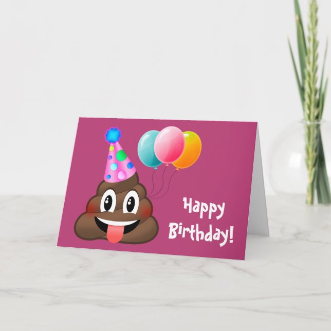 Happy Birthday Party Poop Emoji Card (Front)