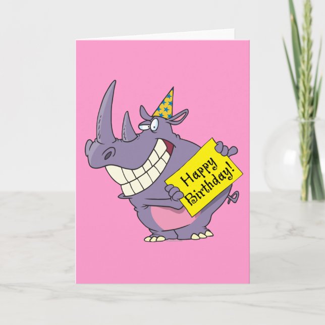 happy birthday party rhino cartoon card (Front)