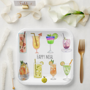 Happy birthday party Unique cocktail image white Paper Plate