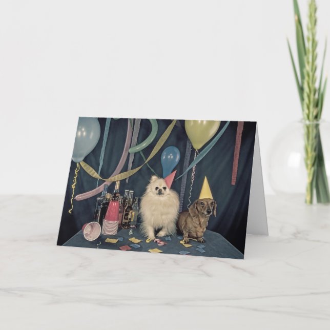 Happy Birthday Party with Dogs and Drinks Card (Front)