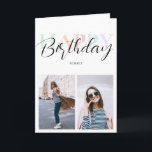 Happy Birthday Pastel Colour Script Photo Card<br><div class="desc">Birthday card features script calligraphy and serif font in pastel colours.</div>