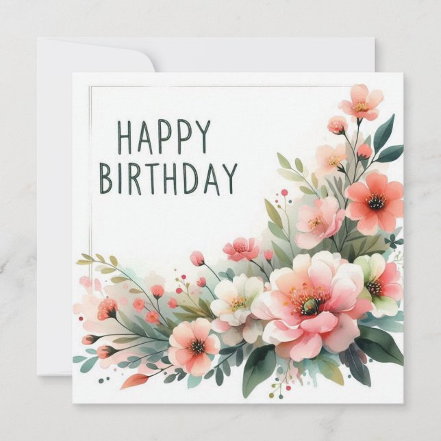 happy birthday pastel flowers  card  (Front)
