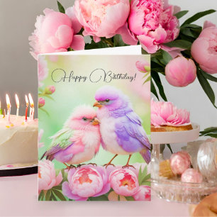 Happy Birthday Pastel Harmony: Fluffy Songbirds Card