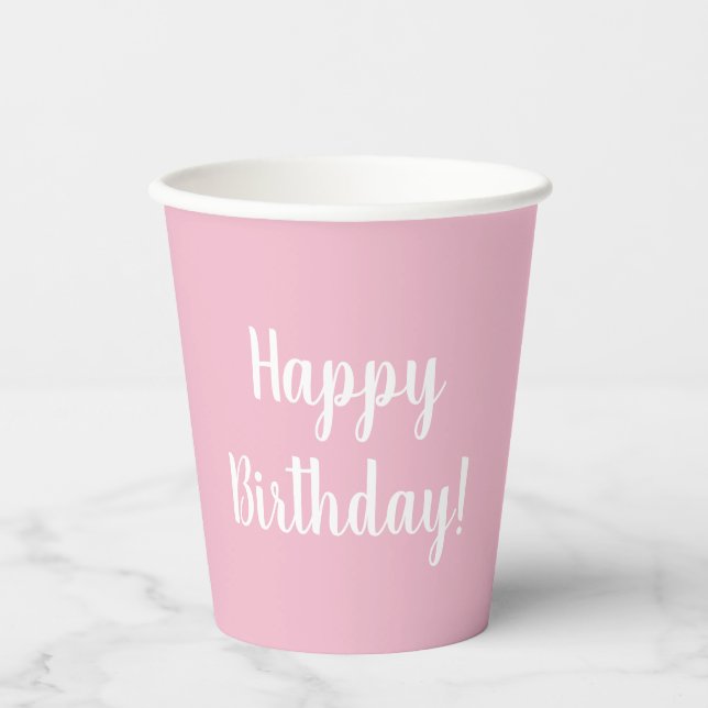 Happy Birthday Pastel Pink Birthday Party Paper Cups (Front)