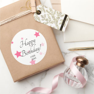 Happy Birthday Pastel Pink Stars Classic Round Sticker