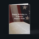 Happy Birthday PASTOR's Wife- BF Card<br><div class="desc">Open Bible with Flag backdrop Greets Pastor's Wife with Happy Birthday Wishes.  Scripture and Verse inside.</div>