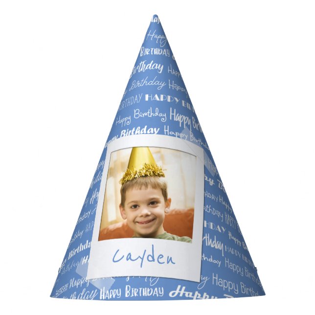 Happy Birthday Pattern Blue Party Kids Photo Cute Hat (Front)