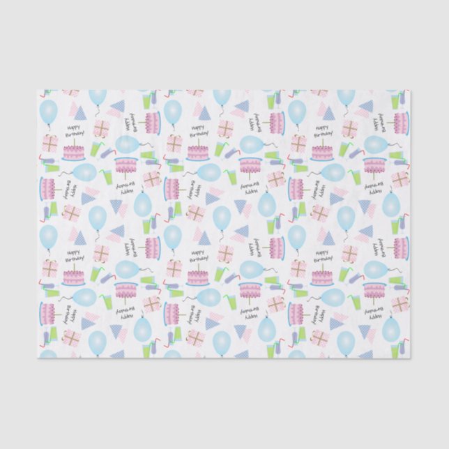 Happy Birthday Pattern in Pink/Blue Tissue Paper (Front)