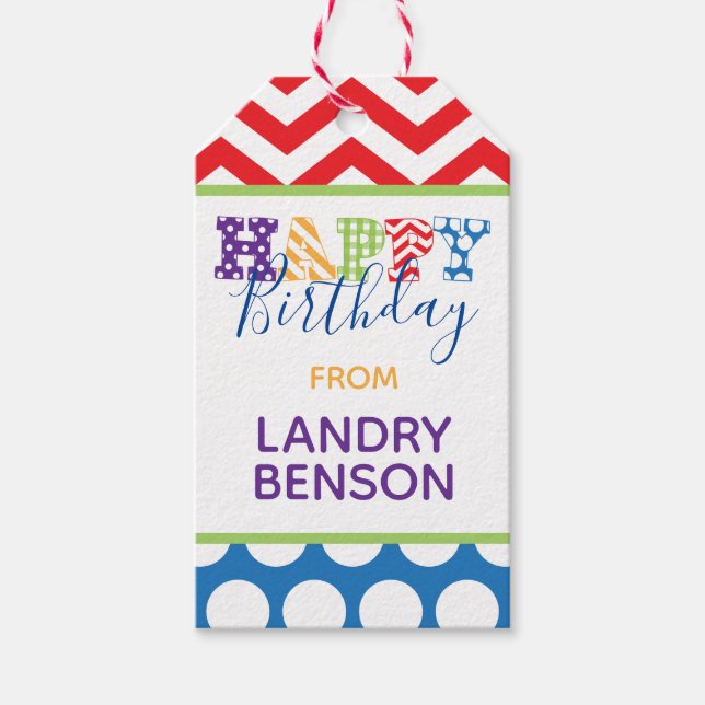 Happy Birthday Pattern Personalised Gift Tags (Front)