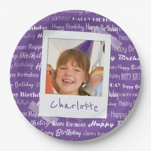 Happy Birthday Pattern Purple Party Kids Photo Paper Plate