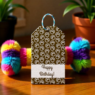 Happy Birthday Paw Prints Warm Brown Pet Lover Gift Tags