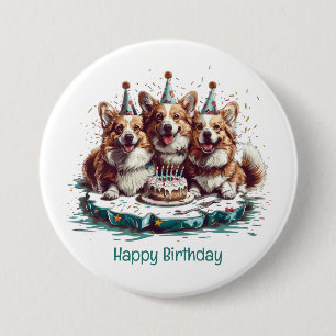 Happy Birthday Pembroke Welsh Corgi Dogs 7.5 Cm Round Badge