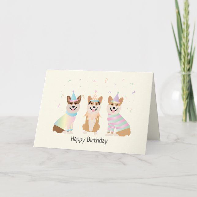 Happy Birthday Pembroke Welsh Corgi Dogs Card (Front)