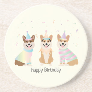 Happy Birthday Pembroke Welsh Corgi Dogs Coaster