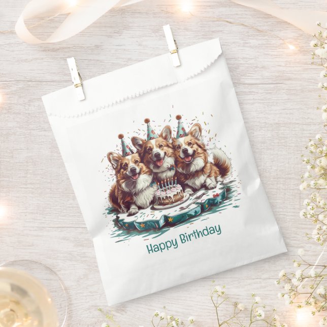 Happy Birthday Pembroke Welsh Corgi Dogs Favour Bags (Clipped)