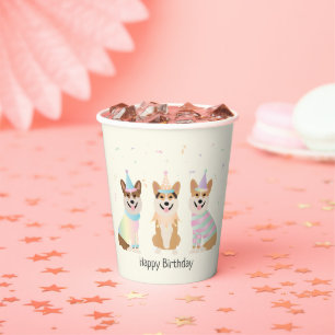 Happy Birthday Pembroke Welsh Corgi Dogs Paper Cups
