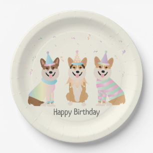 Happy Birthday Pembroke Welsh Corgi Dogs Paper Plate