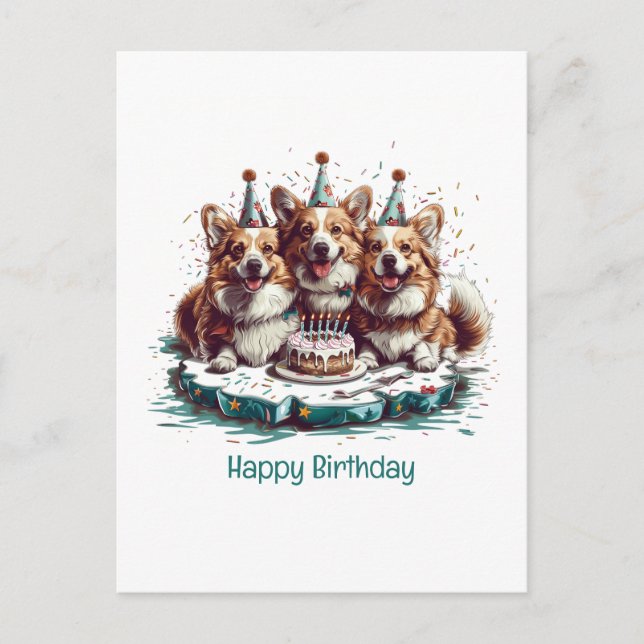 Happy Birthday Pembroke Welsh Corgi Dogs Postcard (Front)